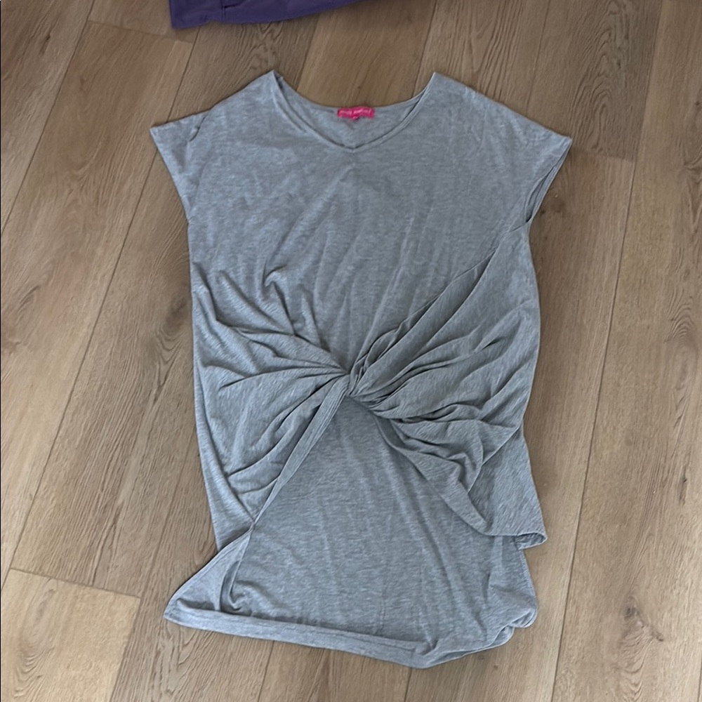 Simply Southern Gray Cap Sleeve Muscle Tee with Tie Front